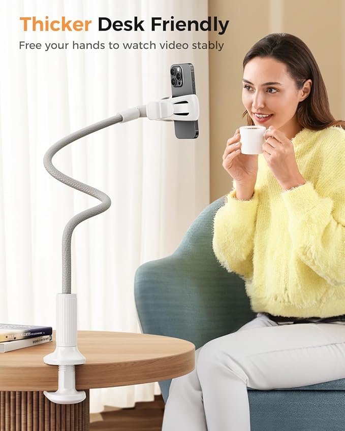 SAIJI Gooseneck Phone Stand for Bed, Lazy Bracket Cell Phone Holder Long Arm Clip Clamp Mount for Filming, Compatible with 4-7'' Mobile Cell Phone Stand Document Camera Nintendo Switch(Grey) - Image 6