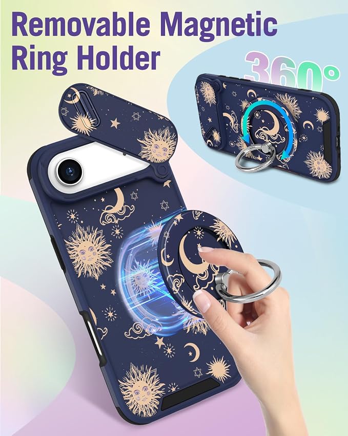 Buleens for iPhone 17 Air Case 6.5 Inch - with Ring Stand & Camera Cover Aesthetic Cute Designed for Women Girls Girly Kawaii Sun Moon Stars Phone Case for iPhone 17 Air Compatible with Magsafe - Image 5