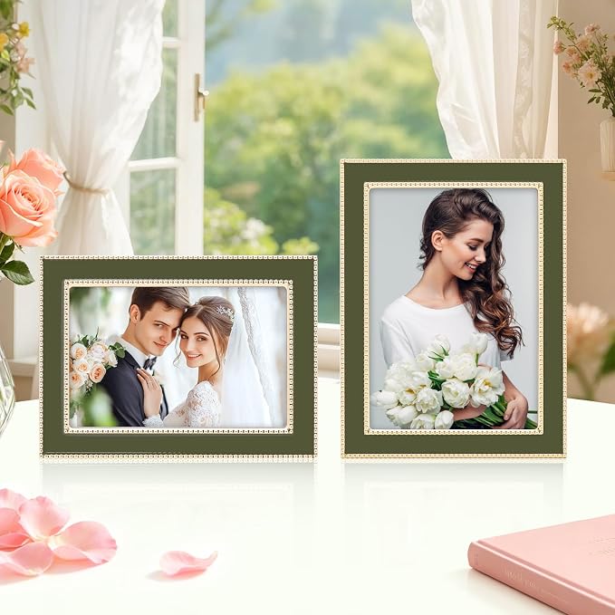 Premium Metal Picture Frame 5x7 Inches with Velvet Back Cover - Elegant and Durable Photo Frame for Displaying Cherished Memories, Perfect as Desk Decor, Home Office Accessory,Green picture frame - Image 2