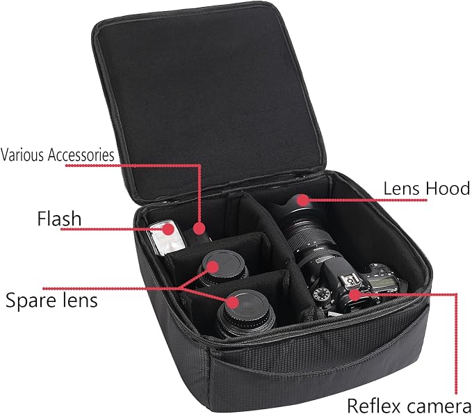 Water Resistant Camera Insert Bag DSLR SLR Camera Case Upgraded Version and Lens Storage Carrying Case (Black) - Image 6