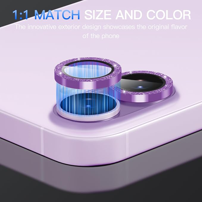 Suoman for iPhone 17 Camera Lens Protector, Bling Glitter Independent Metal Crystal Tempered Glass Camera Lens Cover [Strong-Adhesion][Does not Affect Night Shots] -Purple - Image 6
