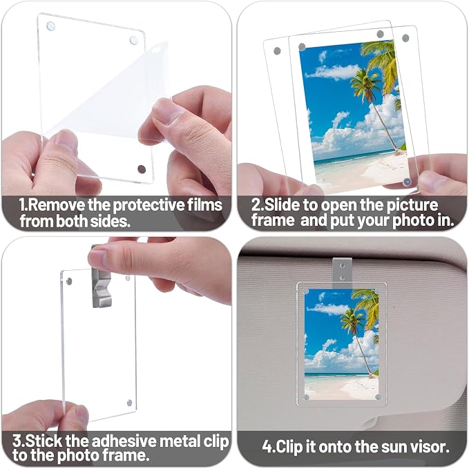 Car Picture Holder 2Pcs Car Picture Frame 4"x3" Acrylic Sun Visor Photo Clip Visor Accessories Photo Display - Image 6