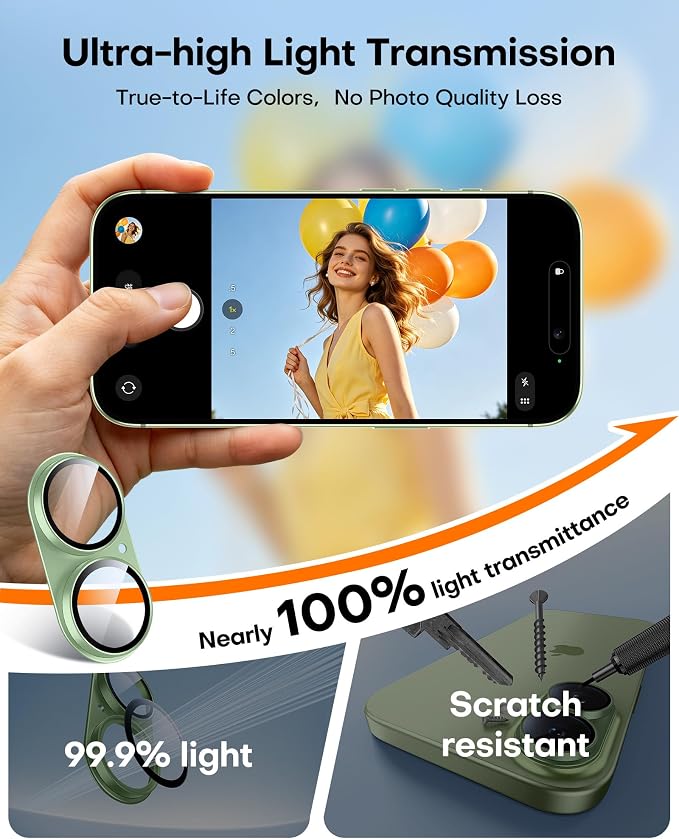 TAURI 2 Pack for iPhone 17 Camera Lens Protector, Sage | Full Coverage Military-Grade Shatterproof, Upgrade AR Anti-Reflection Ultra Clear Transmission & Case Friendly - Image 6