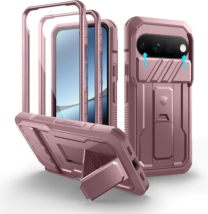 Dexnor for Google Pixel 11 Pro XL Case with Slide Camera Cover & 2 Front Frames & Built-in Screen Protector & Kickstand,Full-Body Shockproof Protective Cover Heavy-Duty Rugged Cases,Peony Pink(2026) by Dexnor