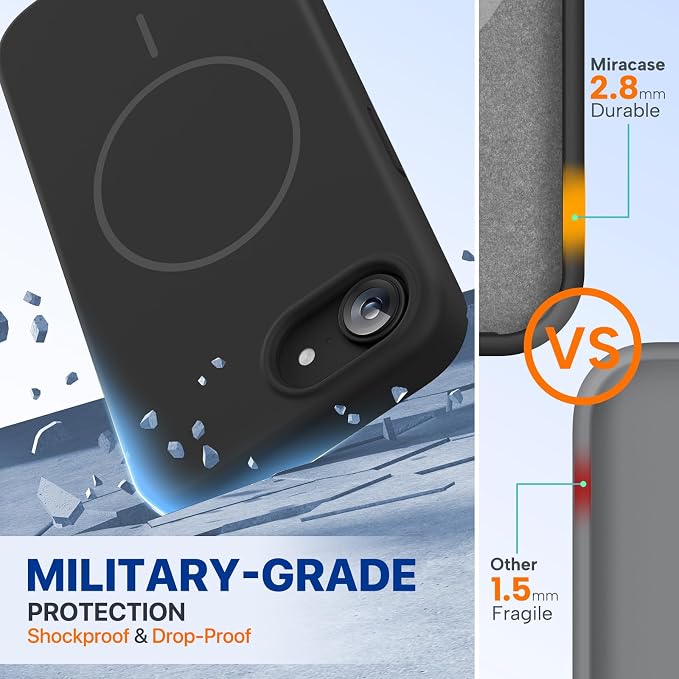 miracase Magnetic for iPhone 17e Case & iPhone 16e Case, [Soft Anti-Scratch Microfiber Lining], Compatible with MagSafe, Silicone Shockproof Protection Phone Case for iPhone 17 e/16 e, Black - Image 2