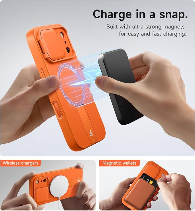 SURITCH for iPhone 17 Pro Case with Camera Control Cover, Camera Cover and Adjustable Kickstand, Compatible with MagSafe, Shockproof Bumper Protective Cases 6.3 Inch, Orange - Image 3