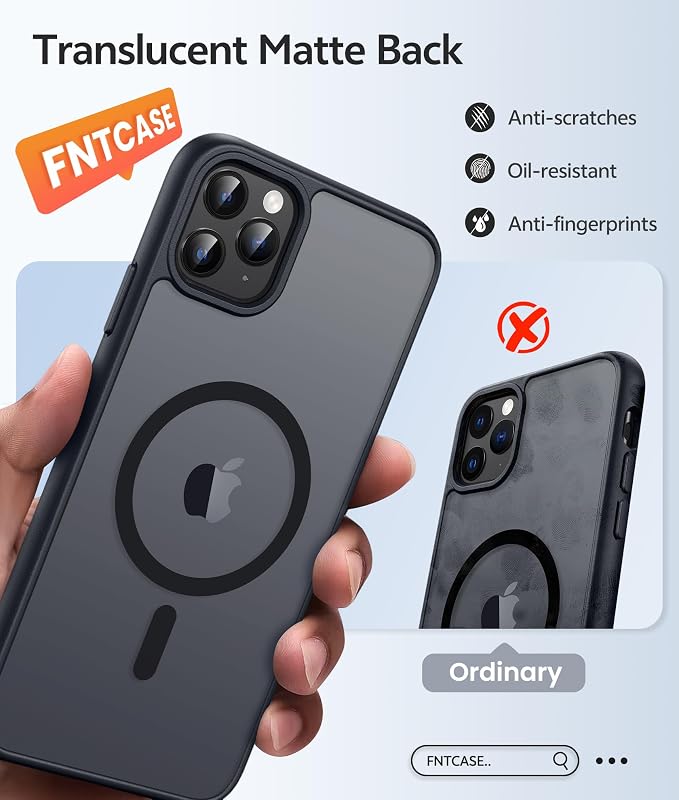 FNTCASE for iPhone 11 Pro Max Case, Fit for Magsafe, Translucent Matte Back | Magnetic Phone Cases, 14FT Military Grade Drop Protection, Slim Shockproof Protective Cover, Black - Image 6