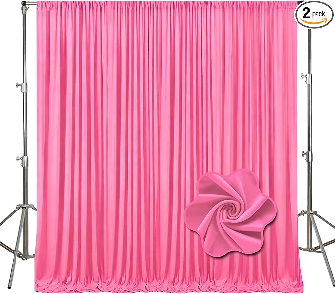 10ft x 10ft Deep Pink Backdrop Curtains for Parties, Polyester Fabric Backdrop Drapes with Rod Pockets for Weddings, Birthday, Halloween, Photography, Christmas Party Background Curtain, 2 Panels by Tisspoms