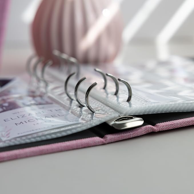 Photo Album For 2X6 Photo Booth Slip In Strips And 4X6 Pictures - 6 Ring Notebook Binder With 20 2 By 6 Sleeves - Fits 80 Photobooth Prints (ROSE PINK - LINEN HARDCOVER, 2X6) - Image 5