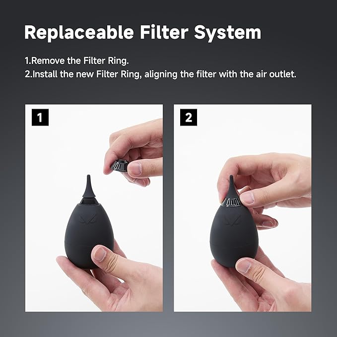 VSGO Camera Air Blower for Lens and Sensor Cleaning, Black | One-Way Air Valve; Tumbler Base Keeps Nozzle Raised; Soft Silicone Body; Easy-Squeeze Design; Pocket-Friendly - Image 6