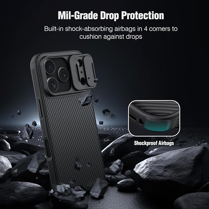 Nillkin Camshield Case for iPhone 17 Pro Case, [Built-in Dual Camera Cover][Slim Profile] [Military Grade Drop Protection] Shockproof Bumper iPhone 17 Pro Case 6.3 inch 2025 Black - Image 4