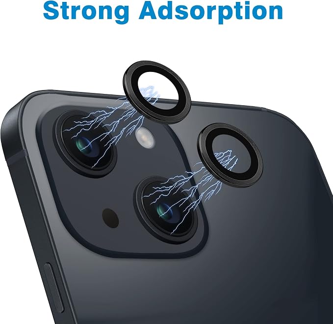 for iPhone 13 Mini/iPhone 13 Camera Lens Protector, Anti-Scratch 9H Tempered Glass Metal Camera Screen Protector Shockproof Cover Film Ring -2 Pcs Black - Image 3