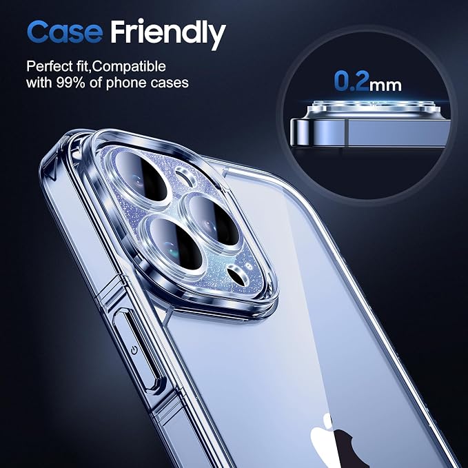 UniqueMe for iPhone 13 Pro Max/13 Pro Camera Lens Protector-Glitter Blue | 3 Pack-Acrylic, Not Glass, Case Friendly, Scratch-Resistant, Night Shooting Mode - Image 6