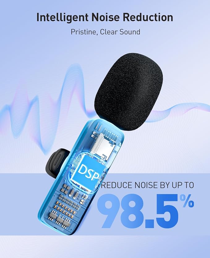 MENERESAS 3-in-1 Mini Microphone for iPhone: Wireless Lavalier Microphone with 80ft Range & 15H Battery - Noise Reduction Lapel Mic, Real-Time Monitoring for Video Recording Power Conditioners - Image 3