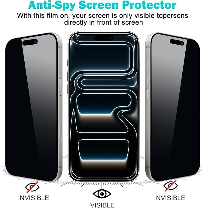 PEHAEL for iPhone 17 Pro Privacy Screen Protector+Camera Lens Protector | 3+3 Pack, Installation Frame, Cleaning kits, Anti-Spy Private, Anti-Scratch, 9H Tempered Glass, Case Friendly, [6.3 inch] - Image 4