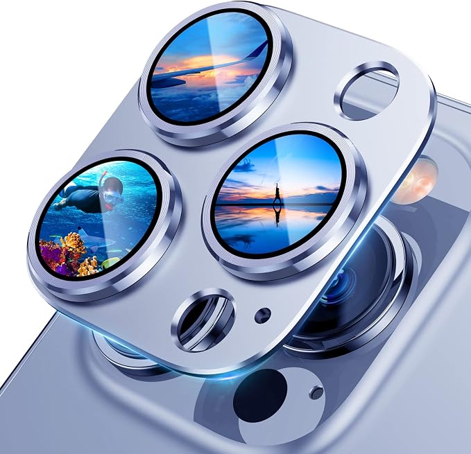 UniqueMe for iPhone 13 Pro/ 13 Pro Max Camera Lens Protector-Sierra Blue | Strong Drop Protection, Not Easy to Fall-off, Metal Ring, Tempered Glass, Rear Camera Screen Cover by UniqueMe