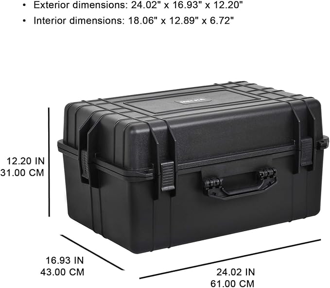 MEIJIA All Weather IP67 Waterproof Hard Camera Case,Hard Protective Case,Hard Case with Customizable Foam,Fit Use of Drones,Camera,Equipments,Pistols(Black,19.78x15.77x7.41inches) - Image 4