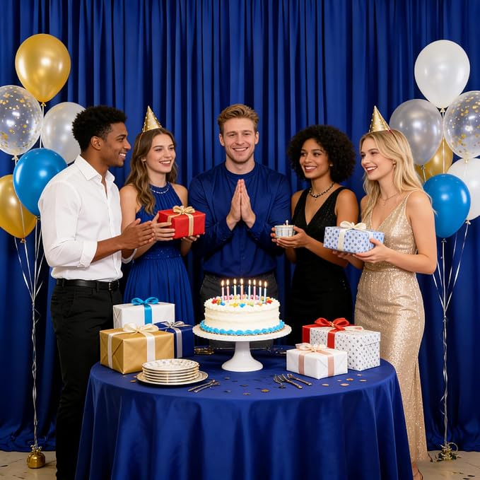 10ft x 10ft Royal Blue Backdrop Curtains for Parties, Polyester Fabric Backdrop Drapes with Rod Pockets for Weddings, Birthday, Photography, Mother's Day, Graduation Party Background Curtain, 2 Panels - Image 5