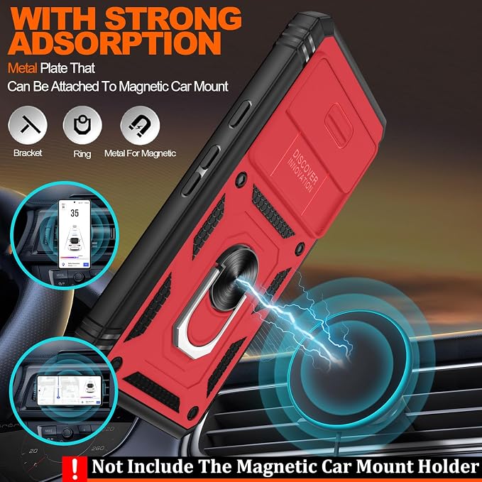 Gritup Phone Case for Google Pixel 7A Case with Slide Camera Cover | 2 Pack Screen Protector, Build in 360° Rotating Ring Kickstand, Military Grade Shockproof Protective Red+Black - Image 7