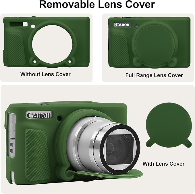 BOVKE Silicone Camera Case for Canon PowerShot SX740 / SX730 Digital Camera, SX740 HS Soft Protective Case Cover Rubber Camera Slim Fit Sleeve with Removable Lens Cover, Green - Image 5