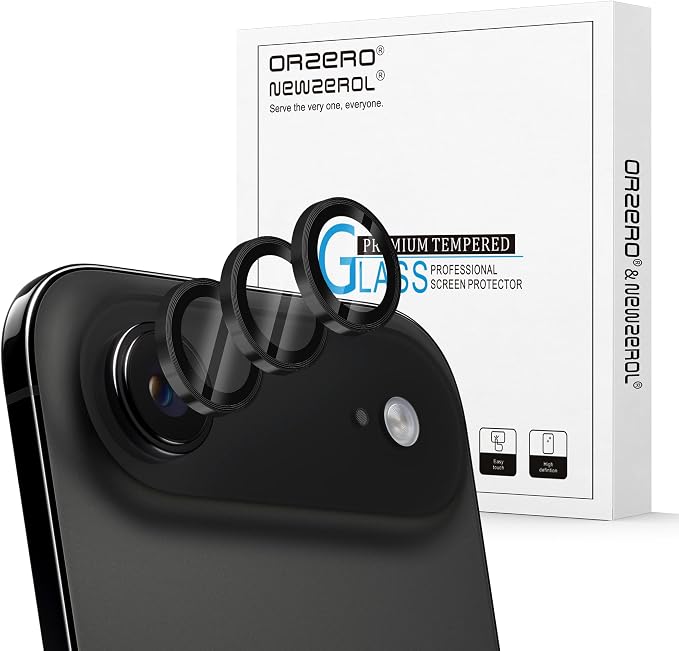 (3 Pack) Orzero Camera Lens Protector for iPhone Air 2025 / iPhone 17 Air, [EZ Install] [Case-Friendly] 9H Tempered Glass CD Pattern Lens Cover, Military-Grade Shockproof, HD Clarity Anti-Glare - Black by JumpIntoOrzeroLet%E2%80%99sExploreLikeNeverBefore