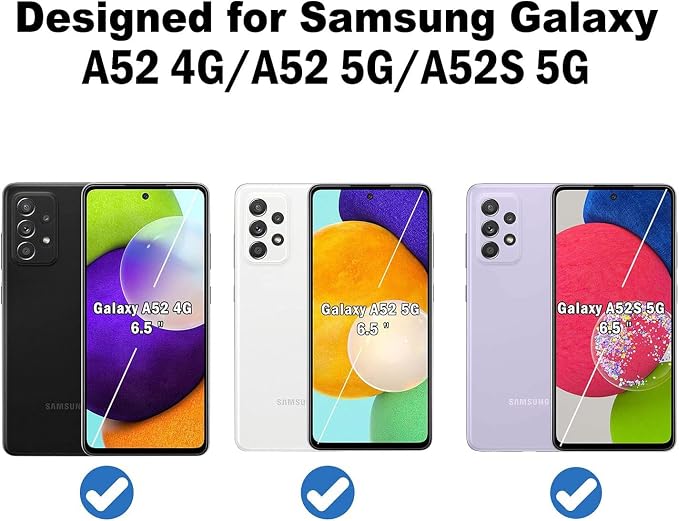 QHOHQ 3 Pack Screen Protector for Samsung Galaxy A52 4G/5G with 3 Packs Camera Lens Protector,Tempered Glass Film,9H Hardness - HD - Anti-Scratch - 2.5D Edge - Anti-Fingerprint - Easy Installation - Image 2
