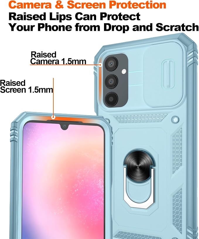 Fit for Samsung A24 Phone Case with 2PCS Screen Protector, Build in 360° Rotating Ring Kickstand, Military Grade Protective Case for Samsung A24 Case Phone, Green - Image 3