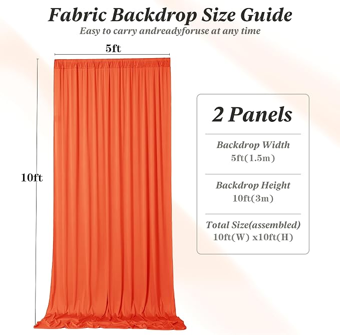 10 ft x 10 ft Wrinkle Free Orange Backdrop Curtain for Parties, 2 Panels 10ft Polyester Orange Photo Backdrop Drapes for Graduation Birthday Wedding Party Stage Curtains - Image 5