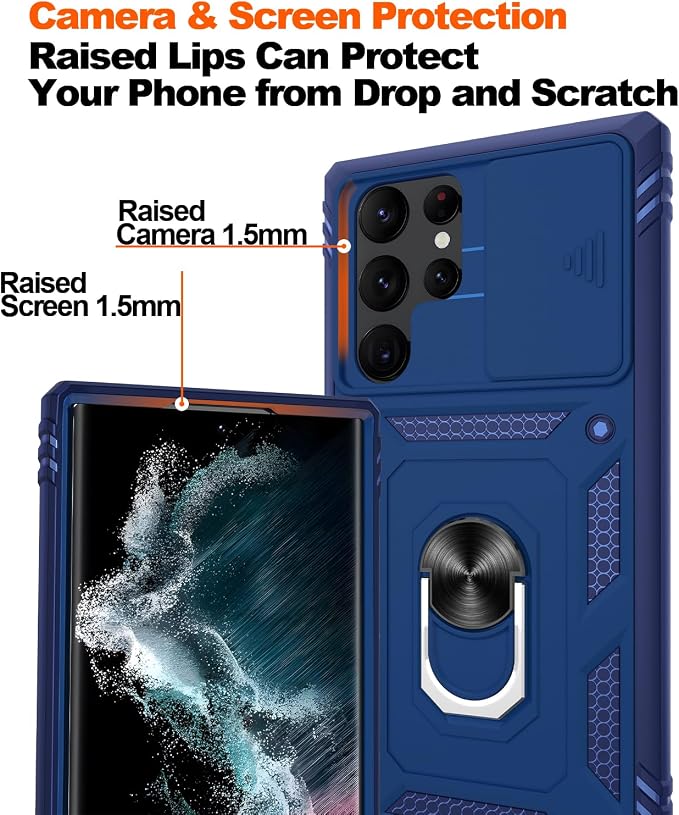 Gritup for Galaxy S22 Ultra Case Military-Grade Shockproof with Kickstand | with 2 PCS Screen Protector, Slide Camera Cover, Heavy Duty Outdoor Protection Funda para Samsung S22 Ultra Cover, Blue - Image 5