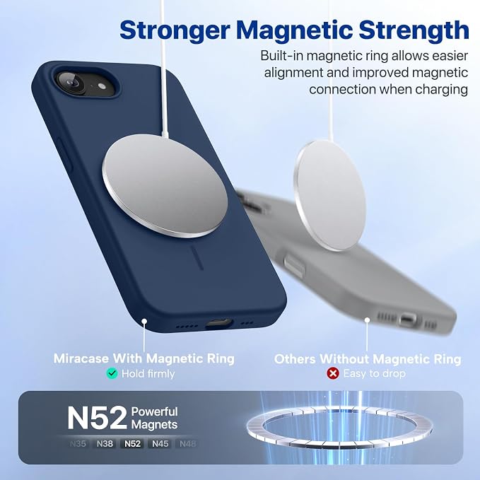 miracase Magnetic for iPhone 17e Case & iPhone 16e Case, [Soft Anti-Scratch Microfiber Lining], Compatible with MagSafe, Silicone Shockproof Protection Phone Case for iPhone 17e/16e, Dark Blue - Image 5