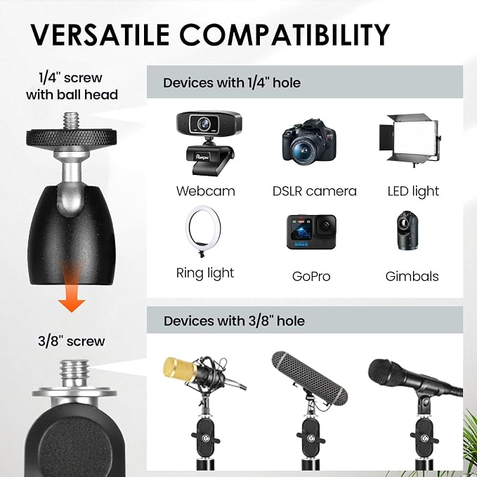 TARION Overhead Camera Desk Mount Articulated with Gear Joints TKA01-L | 6.6lbs Load, 3/8'' 1/4'' Screw, Flexible Detachable Ballhead, Supports Horizontal and Vertical Shooting, Live Streaming - Image 4