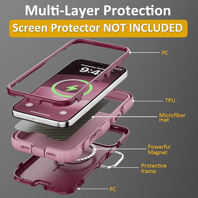 Follaroma Magnetic for iPhone 17 Pro Case with Camera Stand, Purple Pink | Built-in Glass Camera Cover Stand,Compatible with MagSafe,Heavy Duty Shockproof Protective,Military-Grade Anti-DropDual Case - Image 6