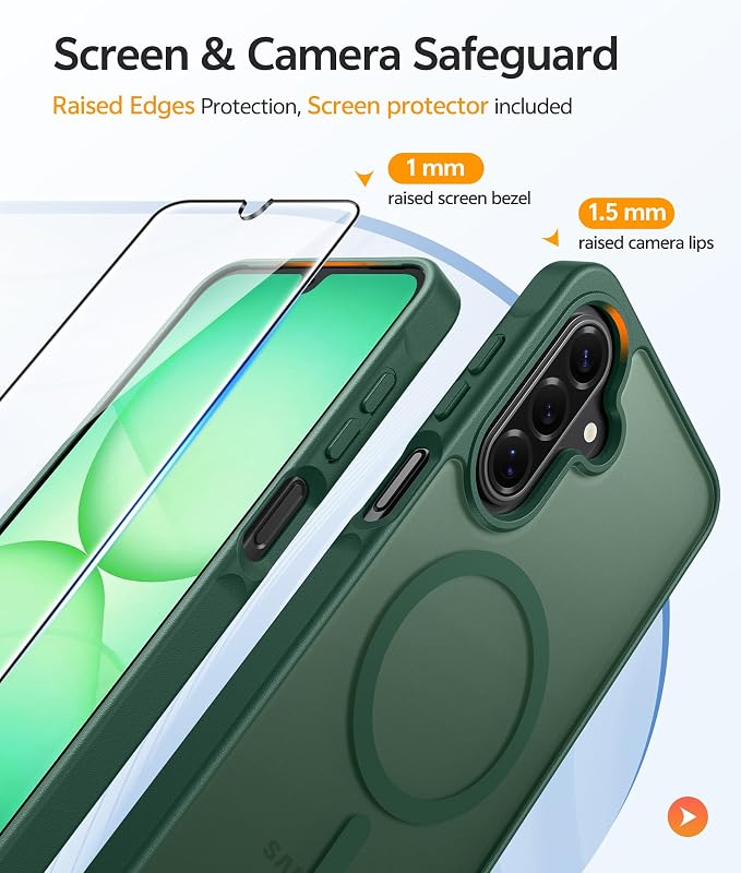 FNTCASE for Galaxy A17/A16 5G Phone Case, Fit for Magsafe, Screen Protector | Translucent Matte, 14FT Military Grade Drop Protection, Slim Shockproof Protective, for Samsung A 17 A 16 Cover, Green - Image 4