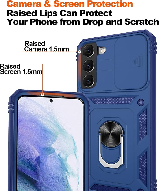 Gritup for Samsung Galaxy S22+ Plus Case with Screen Protector*2, Galaxy S22 Plus Case Build in 360° Rotating Ring Kickstand, Military Grade Protective Case for S22 Plus Phone, Blue - Image 5