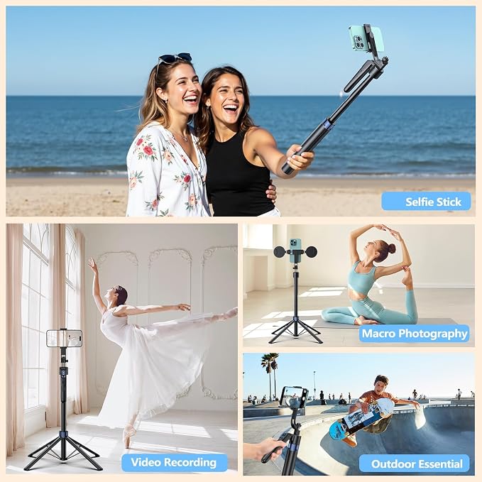 Smart Face Tracking Tripod Selfie Stick with LED Light, 360° Rotating 70" Phone Camera Stand with Bluetooth Remote, Perfect for Video Recording, Live Broadcast, and Social Media Content - Image 2