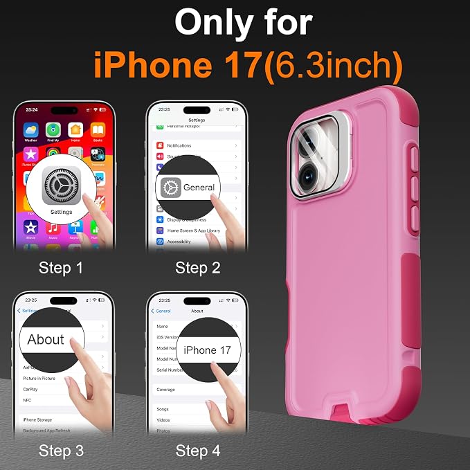 Follaroma Magnetic for iPhone 17 Case with Camera Cover Stand, Pink, 6.3" | Built-in Glass Camera Cover Stand,Compatible with MagSafe,Heavy Duty Shockproof Protective,Military-Grade Anti-DropDual Case - Image 3