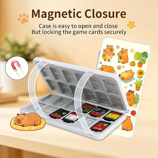 PERFECTSIGHT Switch Game Card Case for Nintendo Switch 2/ Lite / OLED, Switch2 Game Holder Cartridge Case for Game Cards and 48 SD Cards, Cute Kawaii Portable Compact Storage Box, Capybara - Image 4