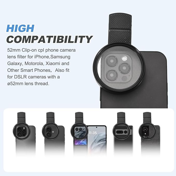 PATIKIL 52mm Phone Camera Lens, Clip-On 6 Point Star Filter Circular Polarizing Lens for Most Smart Phones and DSLR Cameras, Black - Image 4