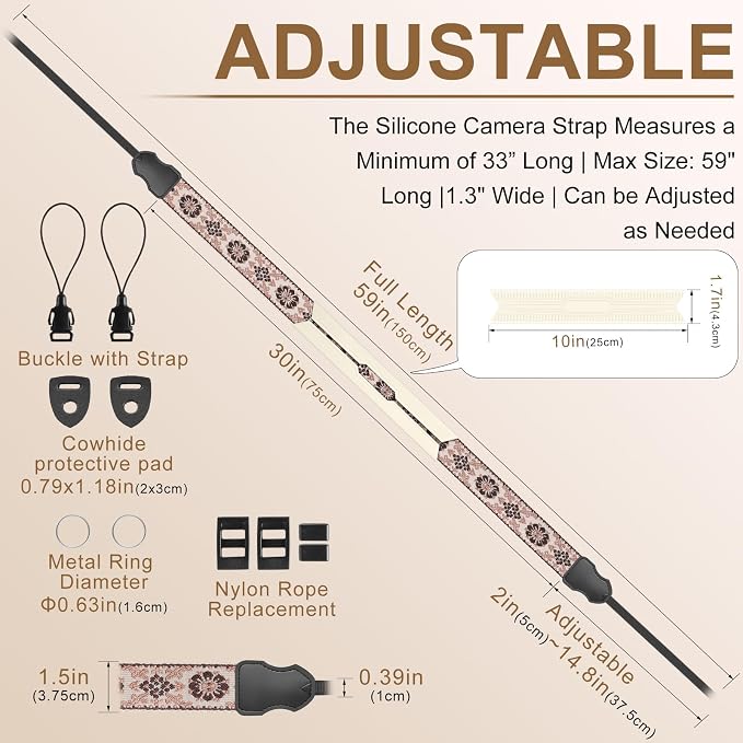 FIEIL Neck Strap Silicone Camera Straps - Padded Camera Strap, 1.5" Wide Adjustable Nylon Shoulder Strap - Compatible with Canon, Nikon, Sony, and More DSLR and Mirrorless Cameras (Khaki Brown) - Image 4