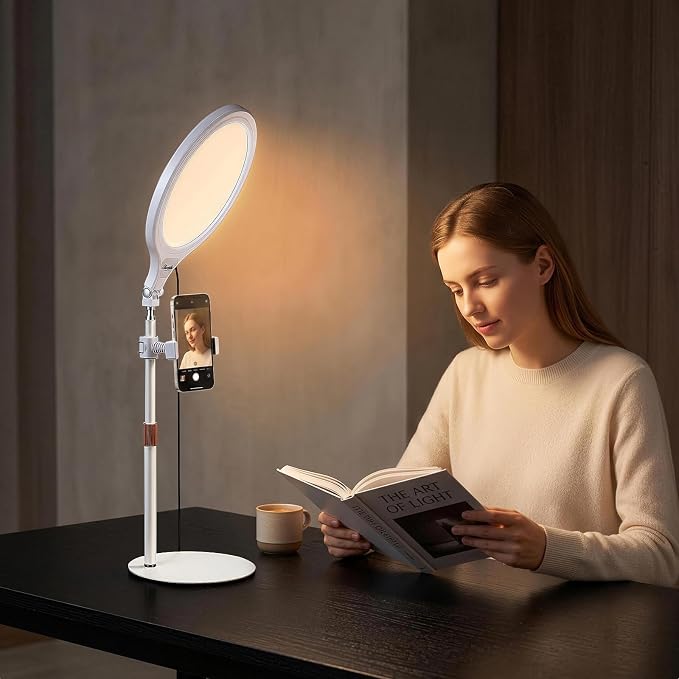 10in Desktop Ring Light with Stand for Phone | 10-Level Dimmable USB Computer Lighting for Zoom Meetings, Streaming, Podcasting, and Home Office - Image 6