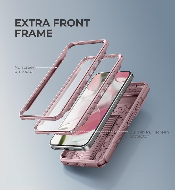 Dexnor for Google Pixel 9 Pro XL Case with Slide Camera Cover & Built-in Screen Protector & Heavy-Duty Kickstand,Full-Body Protective Cover Rugged Bumper Cases for Pixel 9 Pro XL,Peony Pink(2024) - Image 3