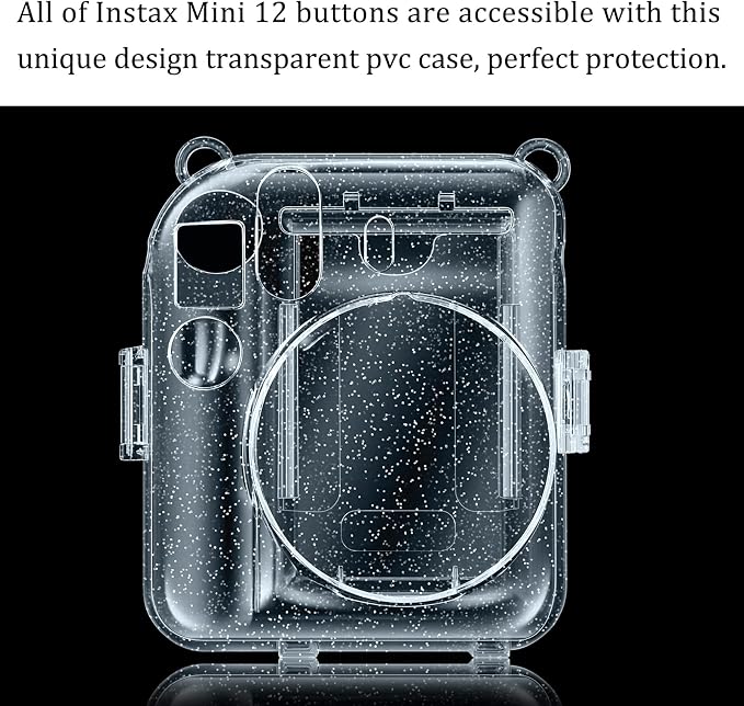Fintie Protective Case for Fujifilm Instax Mini 12 Instant Camera - Crystal Hard Shell Cover with Upgraded Film Pocket for Storing Photos & Removable Shoulder Strap | Crystal Hard Shell Cover, Back Films Pocket, Adjustable Shoulder Strap, Scratch Pesis... - Image 3