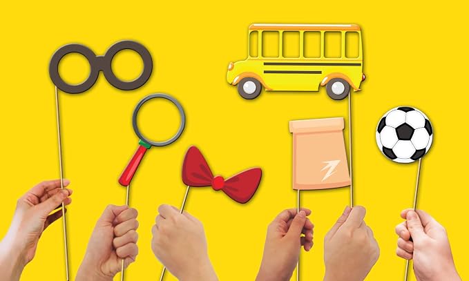 School Bus Photo Booth Props Kit - 20 Pack Party Camera Props Fully Assembled - Image 4