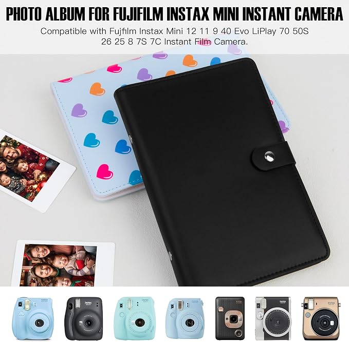 Veicevol 156-Pocket Album for Instax Mini & Polaroid 2x3 inch Photos, Black | PU Leather Cover, Portable Album, Mini Photo Album for Fujifilm Instax Mini Camera, Polaroid Camera, Wedding Keepsake - Image 6