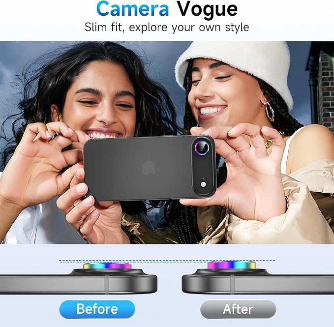 YWXTW Camera Lens Protector for iPhone Air, Individual Anti Scratch Metal Ring Tempered Glass Camera Screen Protector for iPhone Air Accessories, Case Friendly (Multi-Coloured) - Image 4