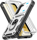 Gritup for Samsung Galaxy S22 Case with Screen Protector*2, Galaxy S22 Case Build in 360° Rotating Ring Kickstand, Military Grade Protective Cover for Galaxy S22 Phone, White+Black by Gritup