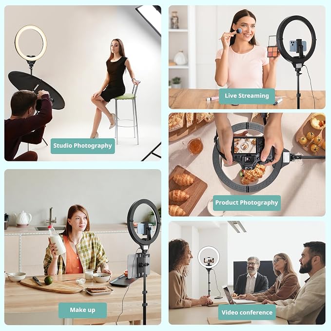 Aureday 14inch iPad Ring Light with Tripod Stand, 62inch Selfie Tripod Light Ring with Phone&Tablet Holder for Recording, 20W LED Circle Light with Wireless Remote for Tiktok, Makeup, Live Streaming - Image 7