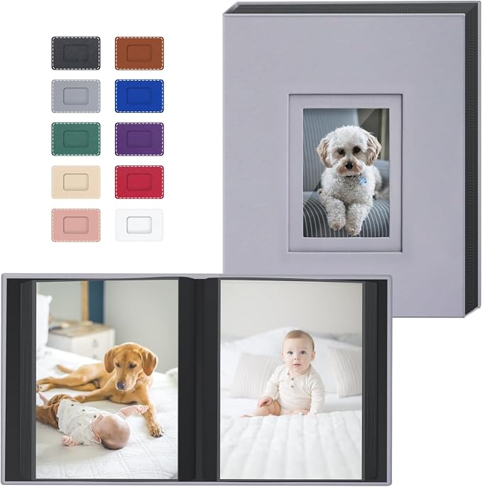 Popotop 4x6 Photo Album Holds 100 Pictures, Vegan Leather Hardcover | 100 Photos Capacity, Acid-Free Clear Slip-In Pockets, Compact Format, Front Photo Window, Gifts for Family Wedding Baby by Popotop