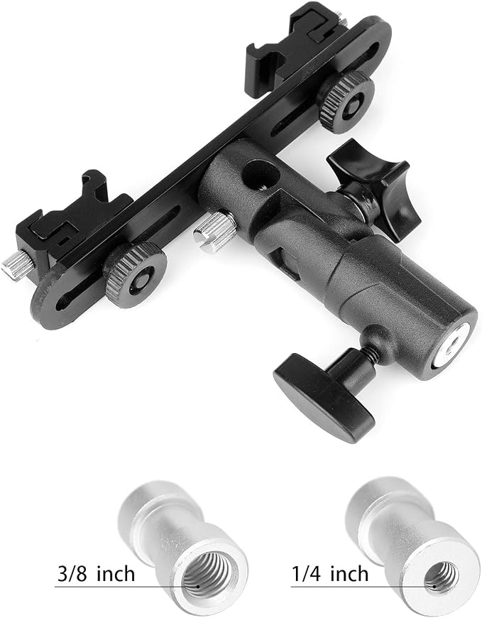 ChromLives Dual Flash Bracket Hot Shoe Speedlight Stand Umbrella Holder Light Stand Bracket Mount 1/4'' to 3/8'' Compatible with Studio Video DSLR Camera Canon Nikon Yongnuo - Image 3