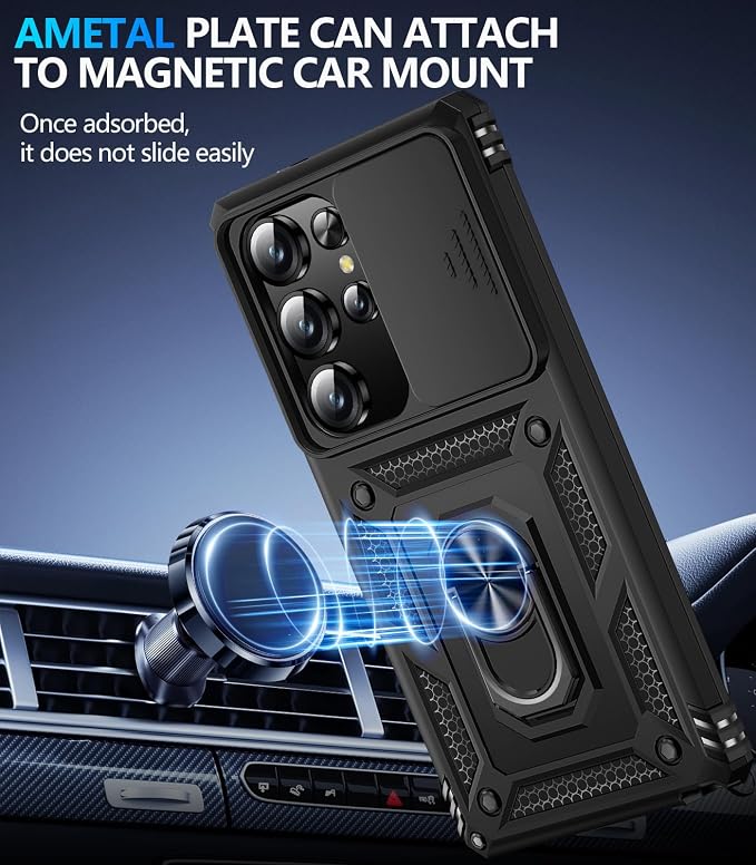 Taisairu for Samsung Galaxy S26 Ultra Case with Screen Protector & Slide Camera Lens Cover, Built-in Magnetic Ring Stand Shockproof Protective Phone Case for Samsung S26 Ultra Case (Black) - Image 5
